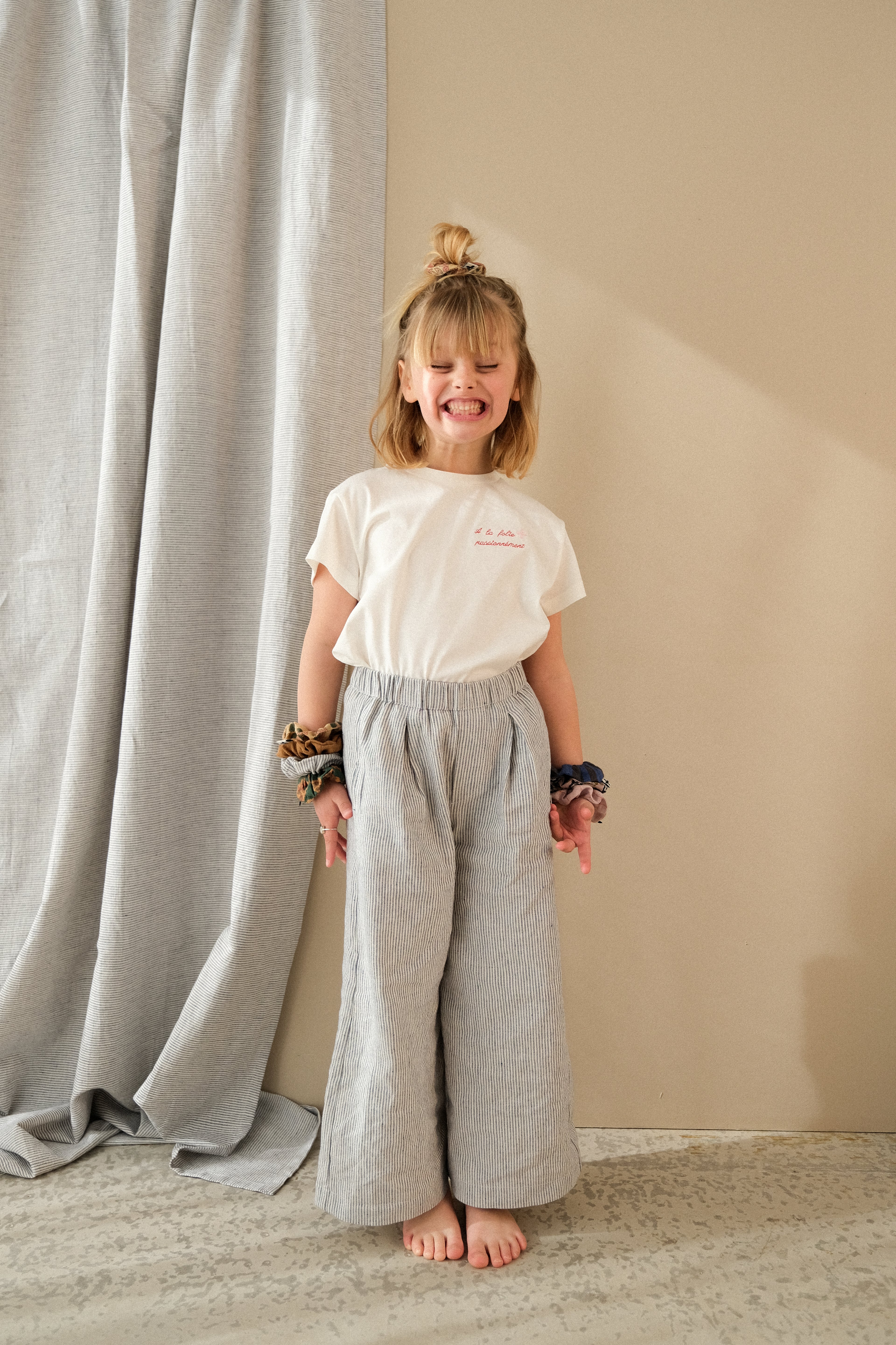 pantalon fille lin large