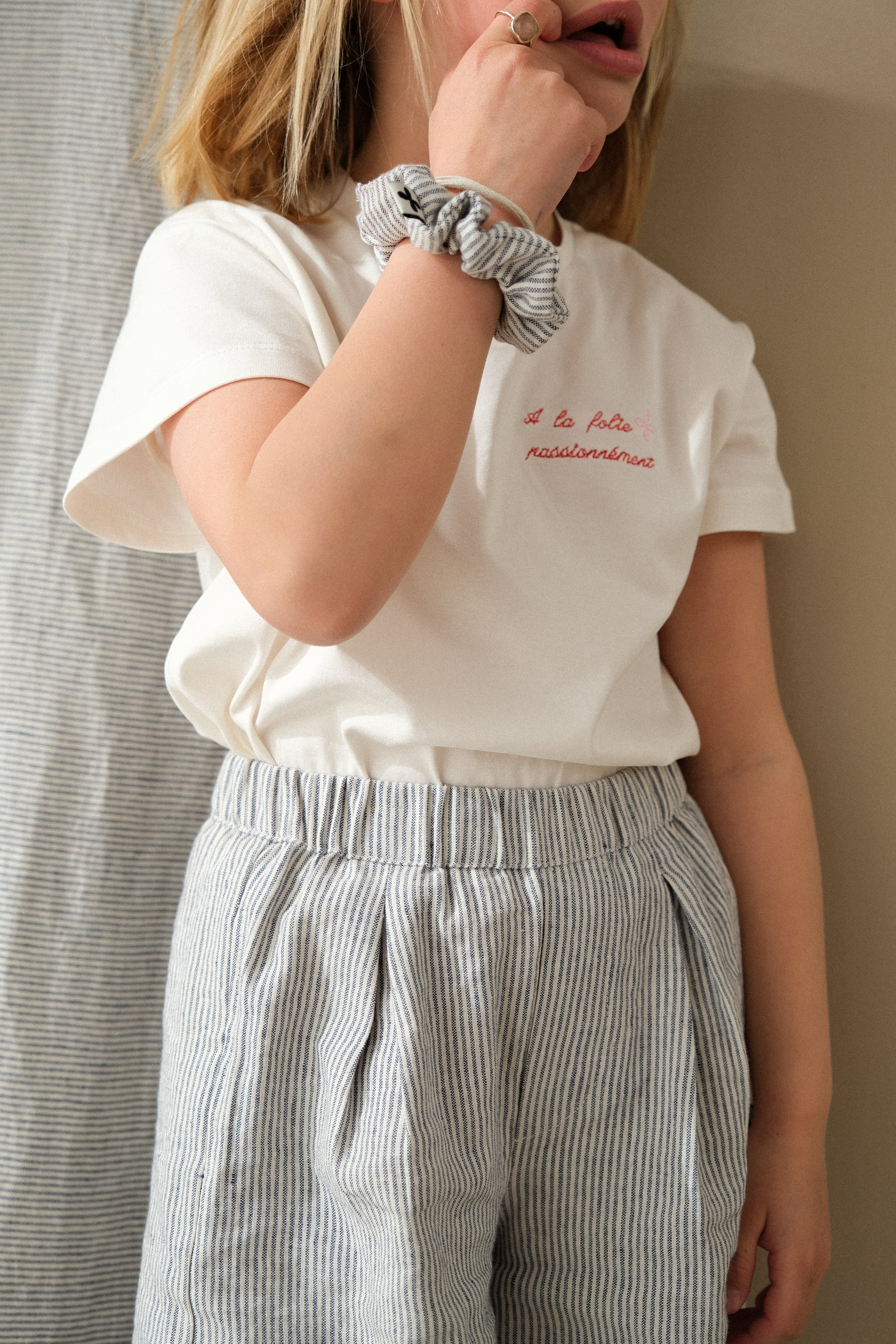 T-shirt coton fille blanc brodé