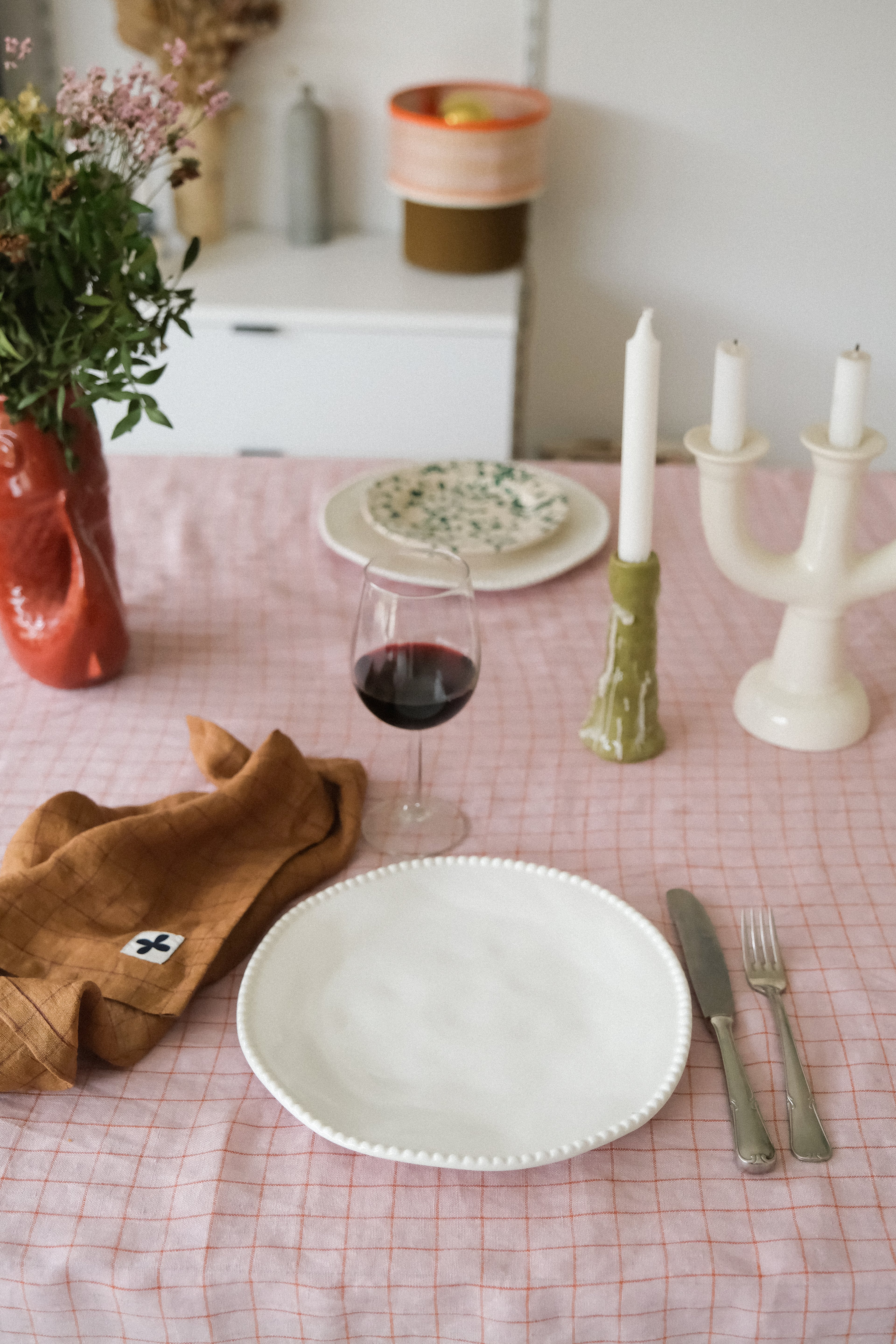 nappe carreau rose lin