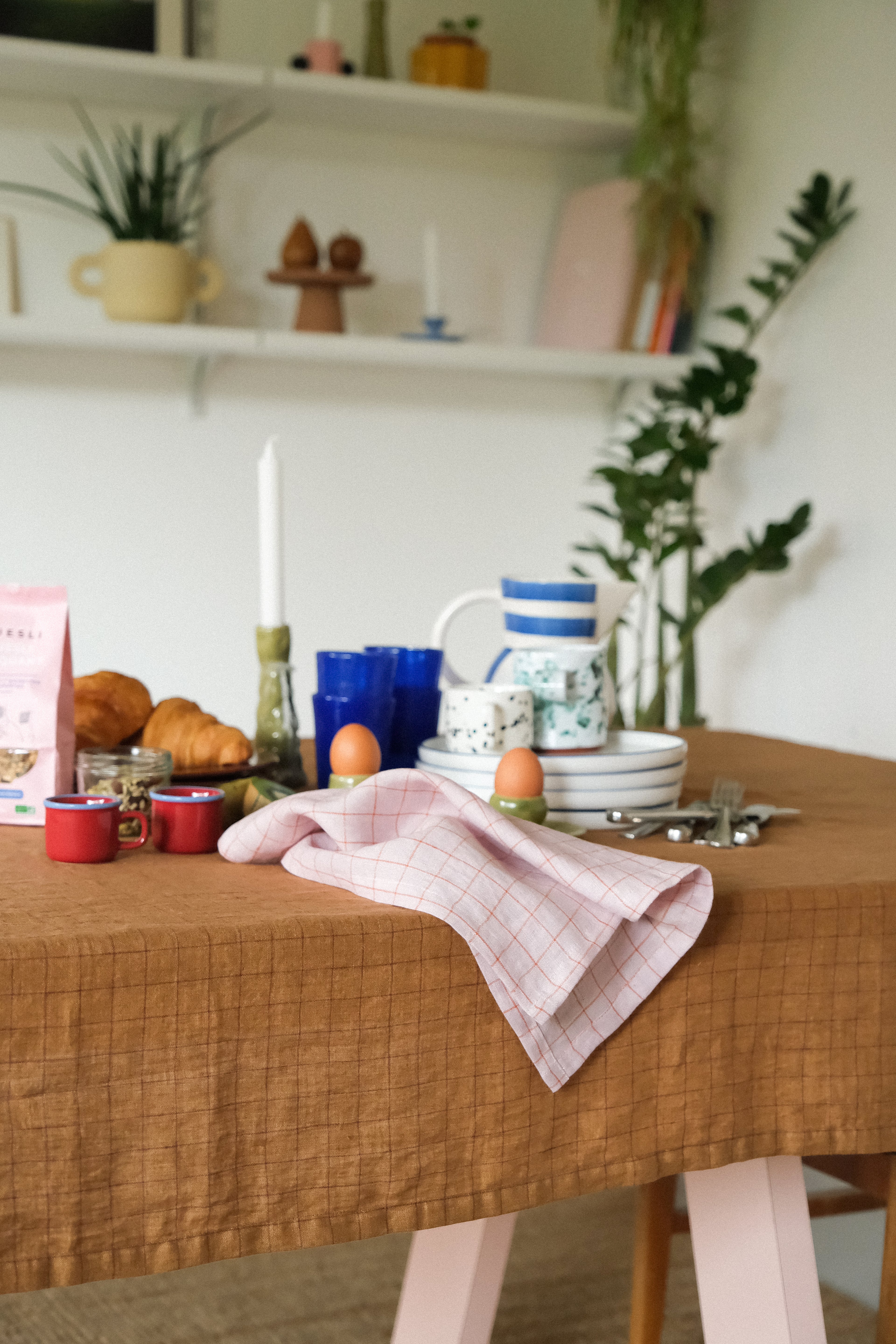 nappe carreau ocre lin