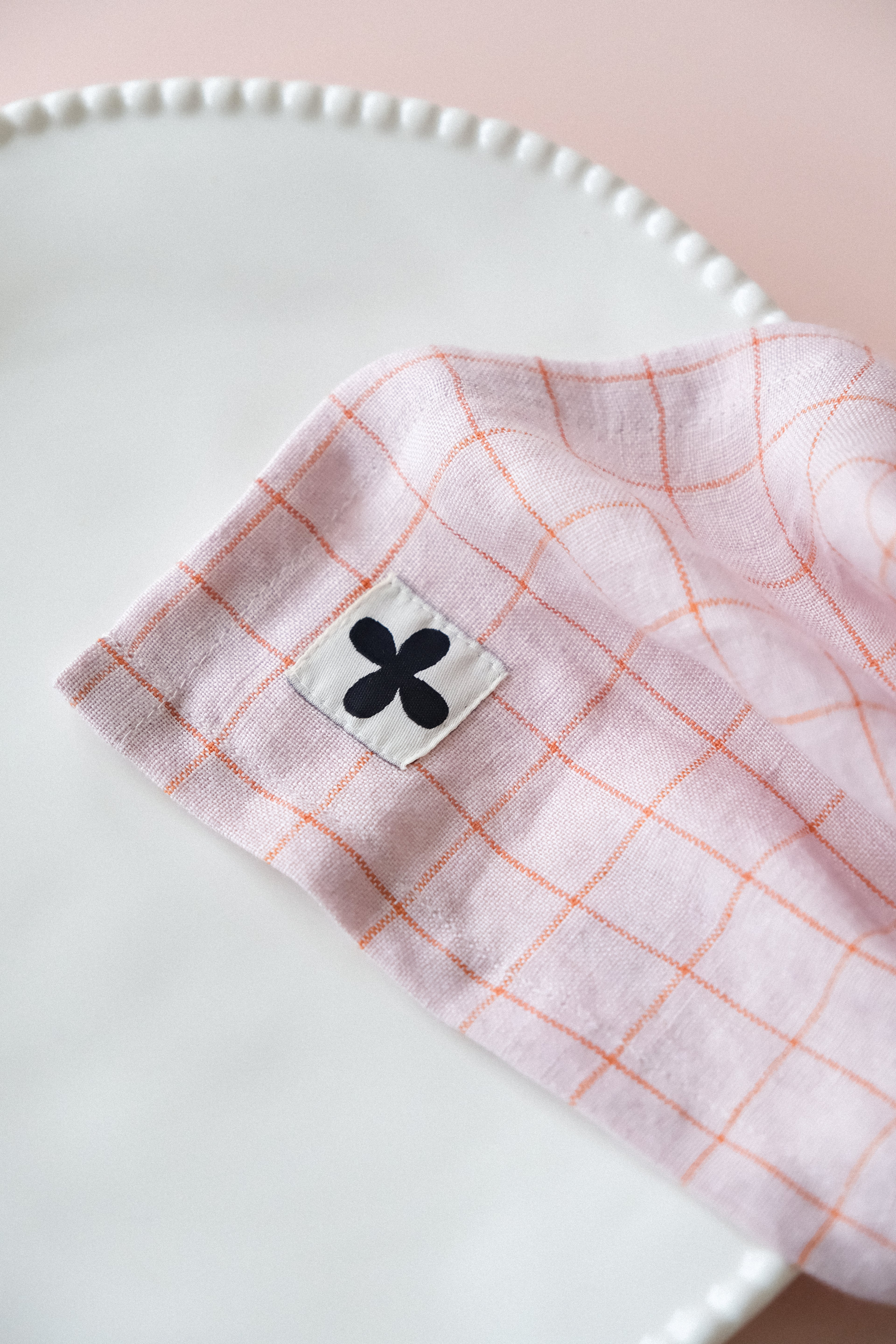 serviette carreau rose lin